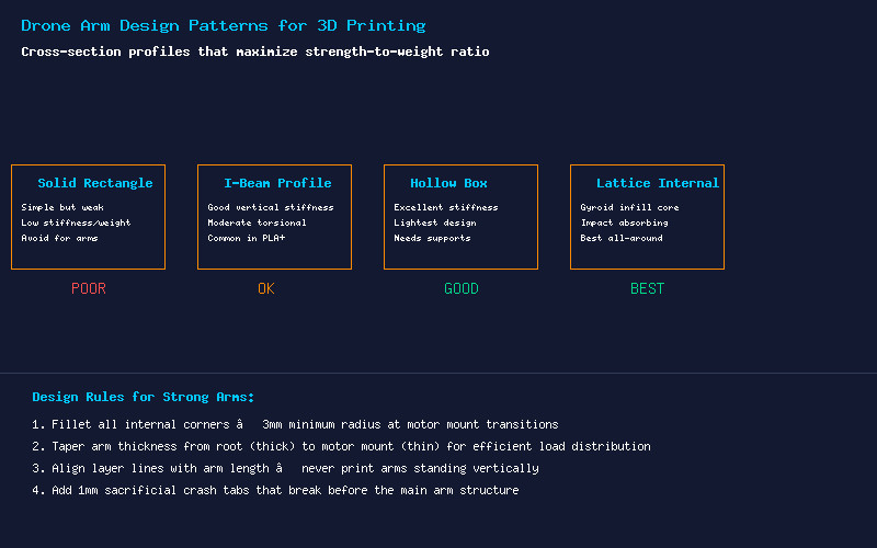 Drone Arm Design Patterns for 3D Printing