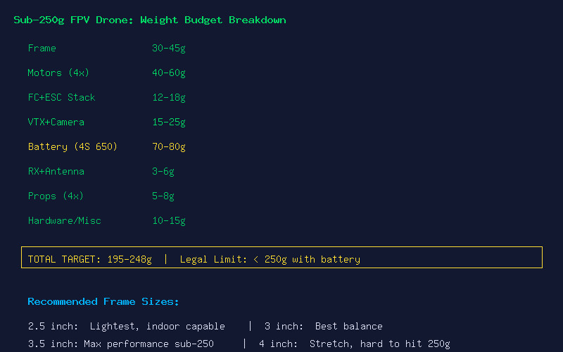 Sub-250g Drone Weight Budget Breakdown