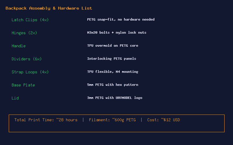 Backpack Hardware BOM and Assembly