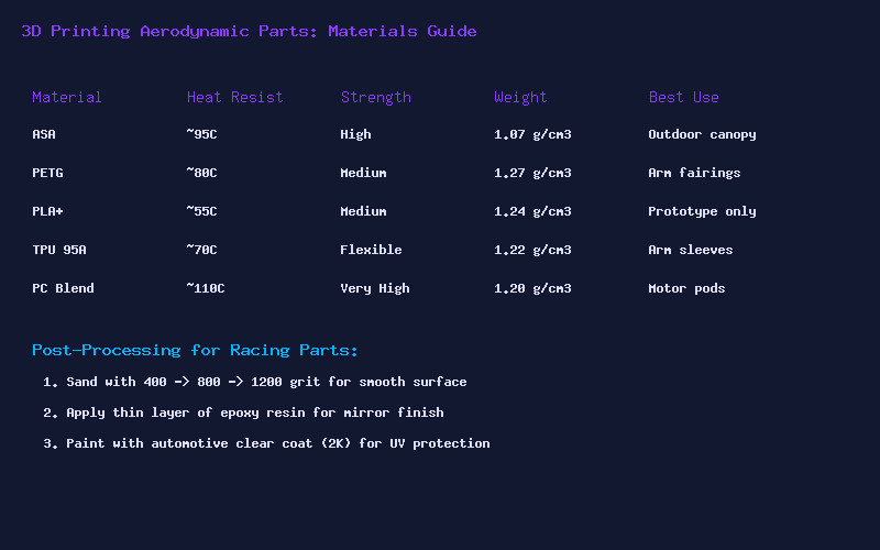 3D Printing Aerodynamic Parts Materials Guide